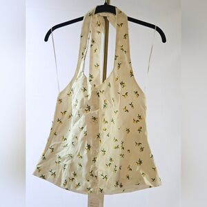 Floral Halter Top - Cream with Yellow Accents